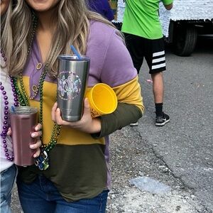 Purple and Green Colorblock Long Sleeve Top